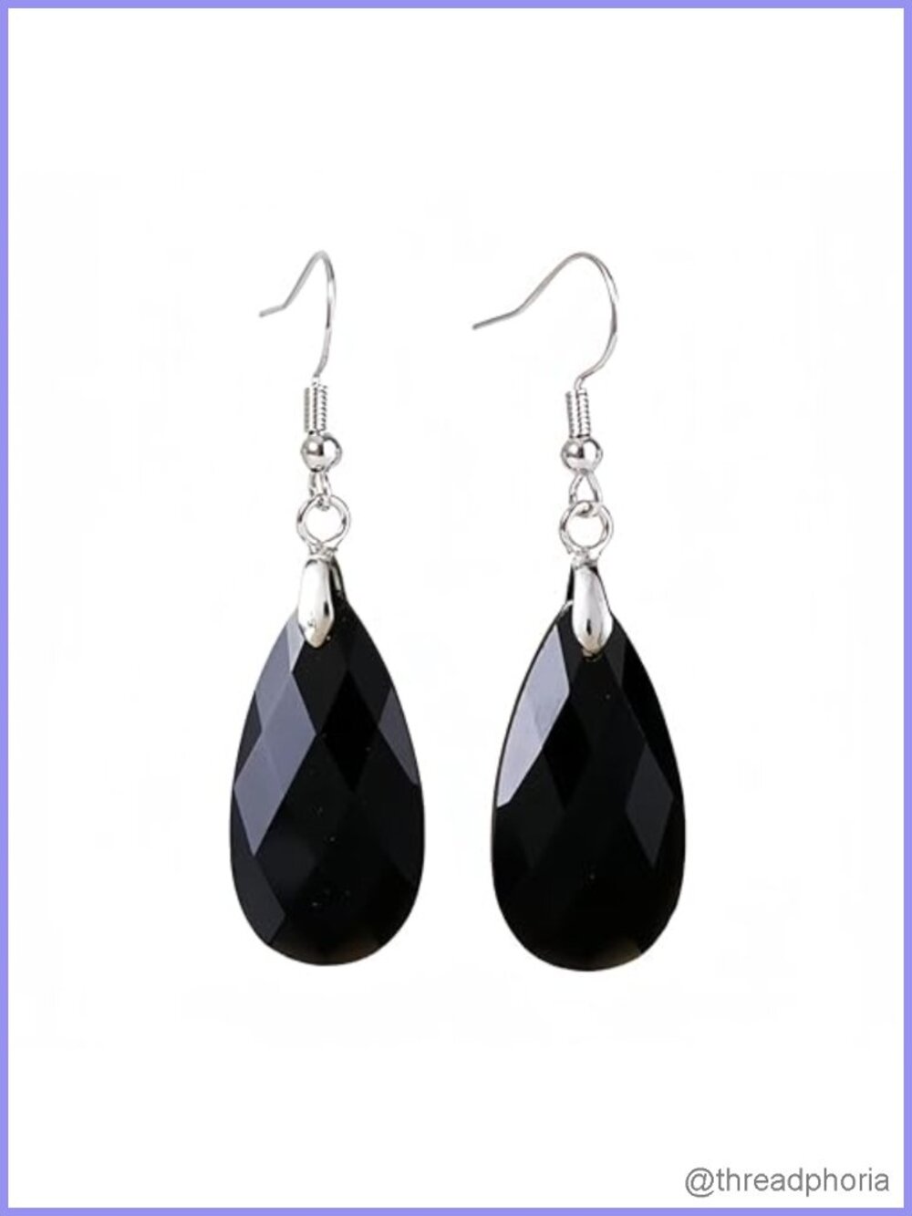 Black Onyx Dangle Earrings Lever Back Brass Teardrop